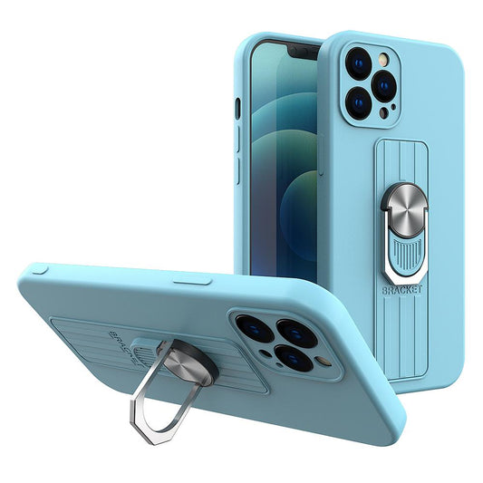 Ring Case silicone case with finger grip and stand for iPhone SE 2022 / SE 2020 / iPhone 8 / iPhone 7 light blue
