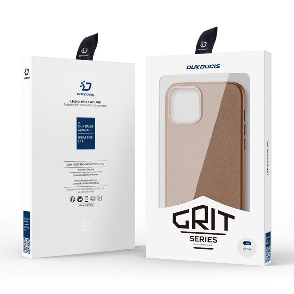 Husa Dux Ducis Grit Leather Case, compatibila cu Magsafe pentru iPhone 14 Pro, Maro