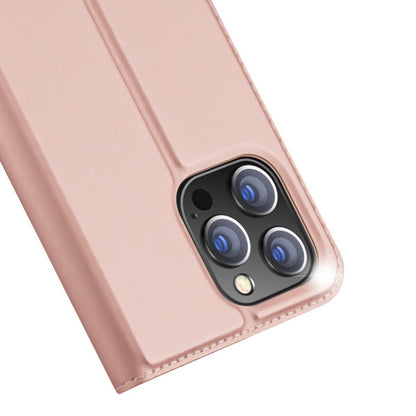 Husa Dux Ducis Pro Holster tip carte, din piele ecologica pentru iPhone 14 Pro Max, roz