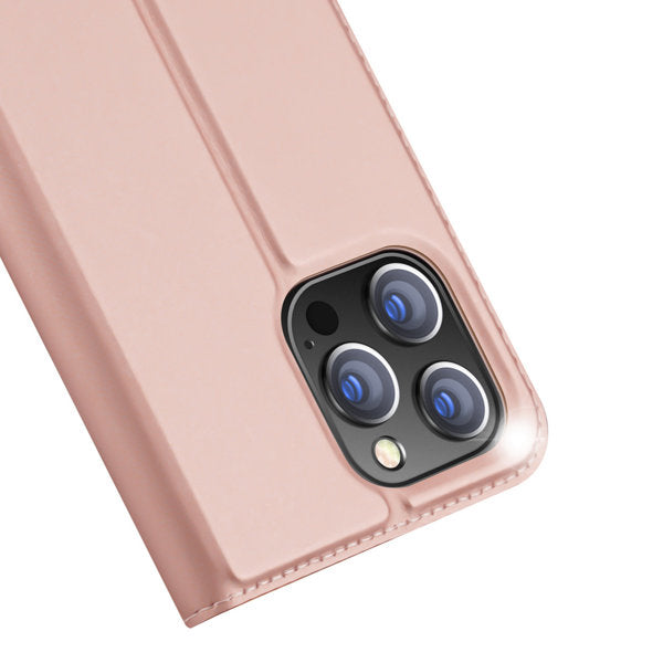 Husa Dux Ducis Pro Holster tip carte, din piele ecologica pentru iPhone 14 Pro, roz