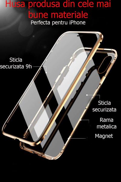 Husa magnetica 360 cu sticla fata-spate iPhone 7+