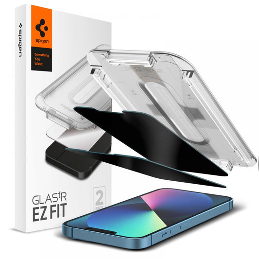 Folie pentru iPhone 13 Pro Max / 14 Plus (set 2) - Spigen Glas.tR EZ FIT Privacy - Clear