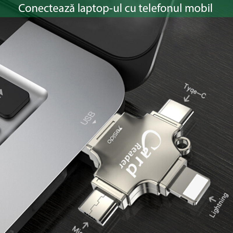 Cititor de Carduri MicroSD + Adaptor USB, Type-C, Lightning, Micro-USB - Yesido (GS13) - Silver