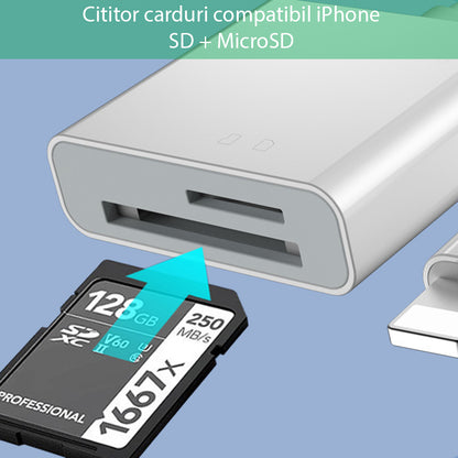 Cititor de Carduri SD, Micro SD + Adaptor Lightning - Yesido (GS11) - White