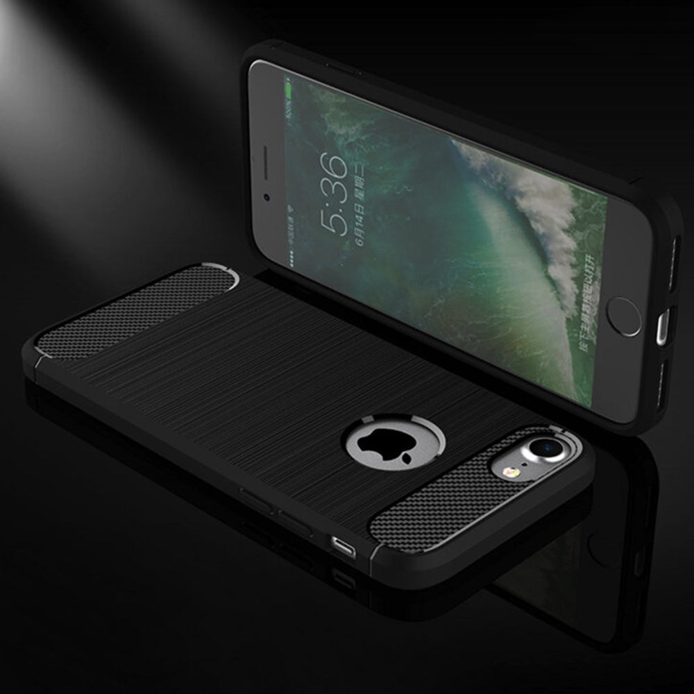 Husa pentru iPhone SE 2, SE 2020 / SE 3, SE 2022 - Techsuit Carbon Silicone - Black
