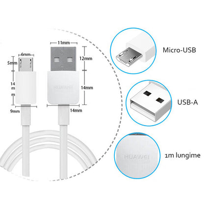 Cablu de Date USB la Micro-USB, 2A, 1m - Huawei (C02450768A) - White (Bulk Packing)
