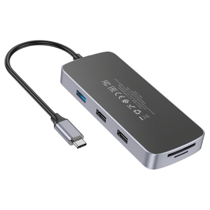 Hub Type-C to USB3.0, 2xUSB2.0, HDMI, RJ45, SD/TF Card, Type-C, VGA, Aux - Hoco (HB33) - Metal Gray