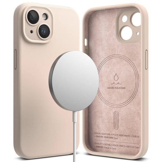Husa pentru iPhone 15 - Ringke Silicone Magnetic - Pink Sand