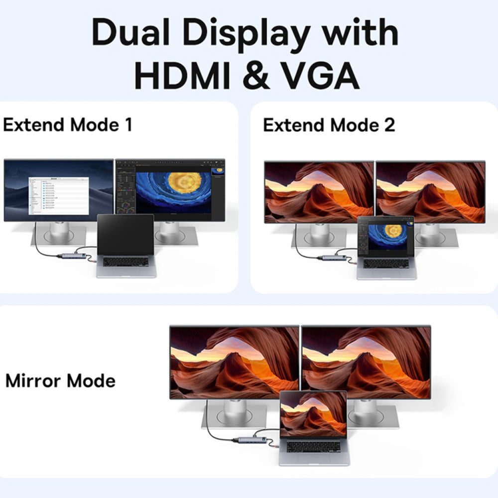 Hub Type-C la HDMI 4K, VGA, 4xUSB, Type-C, RJ45, SD, TF, Jack 3.5mm - Baseus Metal Gleam (B00030709811-00) - Space Grey
