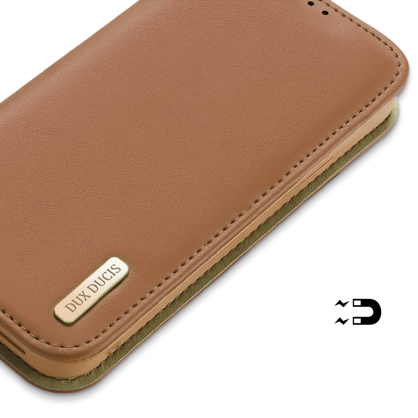 [RETURNED ITEM] Dux Ducis Hivo Leather Flip Cover Genuine Leather Wallet for Cards and Documents iPhone 14 Brown