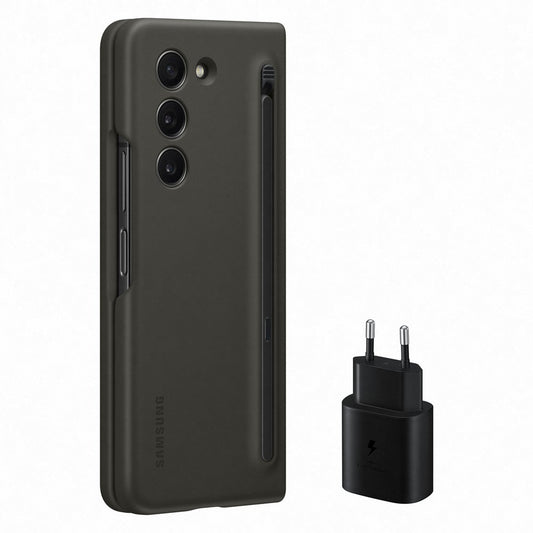 [RETURNED ITEM] Silicone Case Set for Samsung Galaxy Z Fold 5 Slim Case with Stylus + 25W USB C Wall Charger - Black