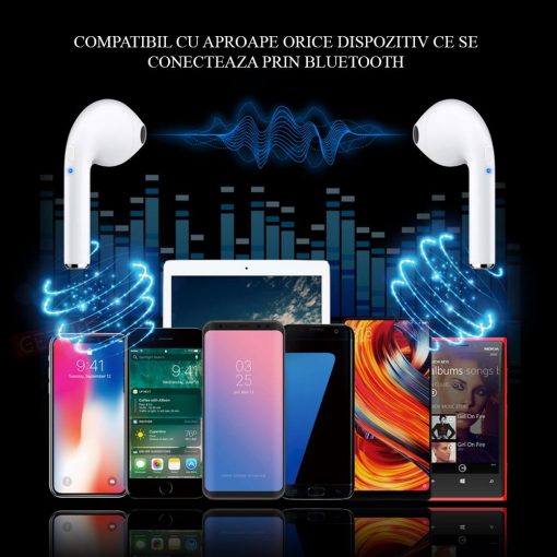Casti Bluetooth i7S wireless pentru Android si iPhone