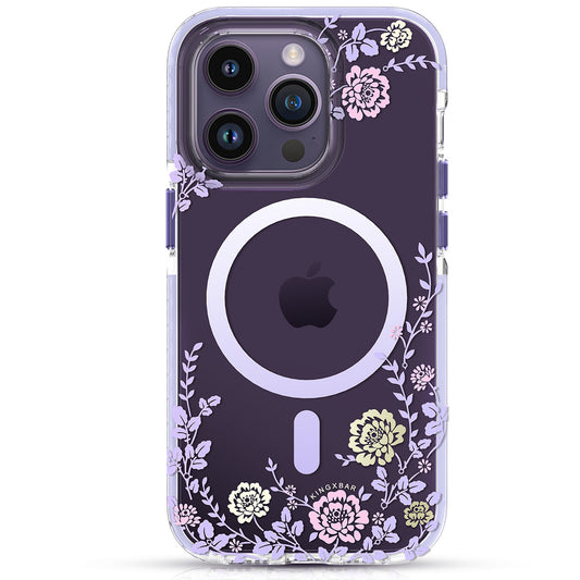 Kingxbar Flora Series magnetic case for iPhone 14 MagSafe decorated with peony flowers print