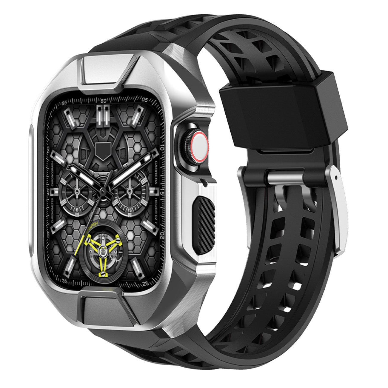 Kingxbar CYF136 2in1 armored case for Apple Watch 9, 8, 7 (45 mm) made of stainless steel with a silver strap