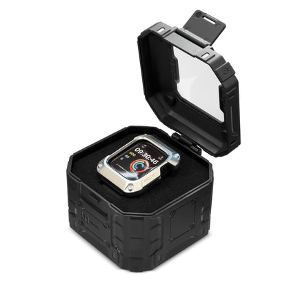 Kingxbar CYF136 2in1 armored case for Apple Watch 9, 8, 7 (45 mm) made of stainless steel with a silver strap