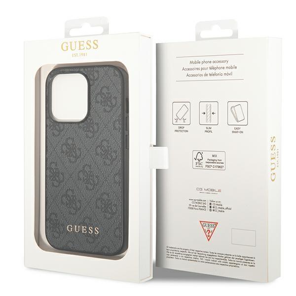 Guess GUHCP14LG4GFGR iPhone 14 Pro 6,1" szary/grey hard case 4G Metal Gold Logo
