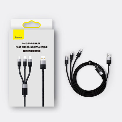 3in1 USB - micro USB / Lightning / USB C 3.5A 1.2m cable Baseus StarSpeed - black