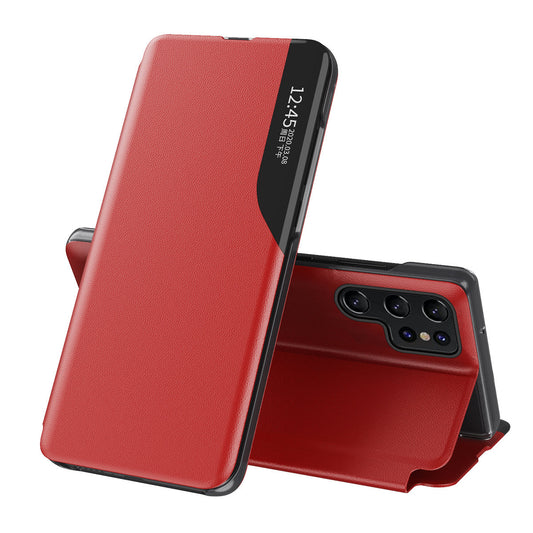 Eco Leather View Case case for Samsung Galaxy S23 Ultra with a flip stand red