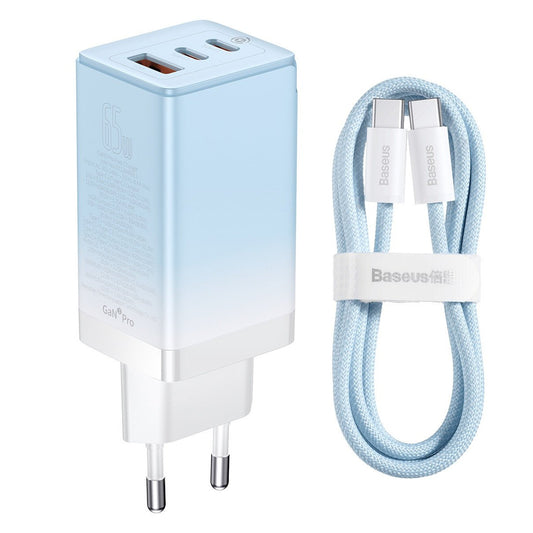 [RETURNED ITEM] Baseus fast GaN charger 2 x USB Type C / USB 65W QC PD blue (CCGP050103) + USB Type C fast charging cable 100W 1m blue