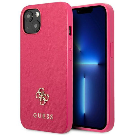 Etui Guess GUHCP13SPS4MF na iPhone 13 mini - różowe Saffiano 4G Small Metal Logo