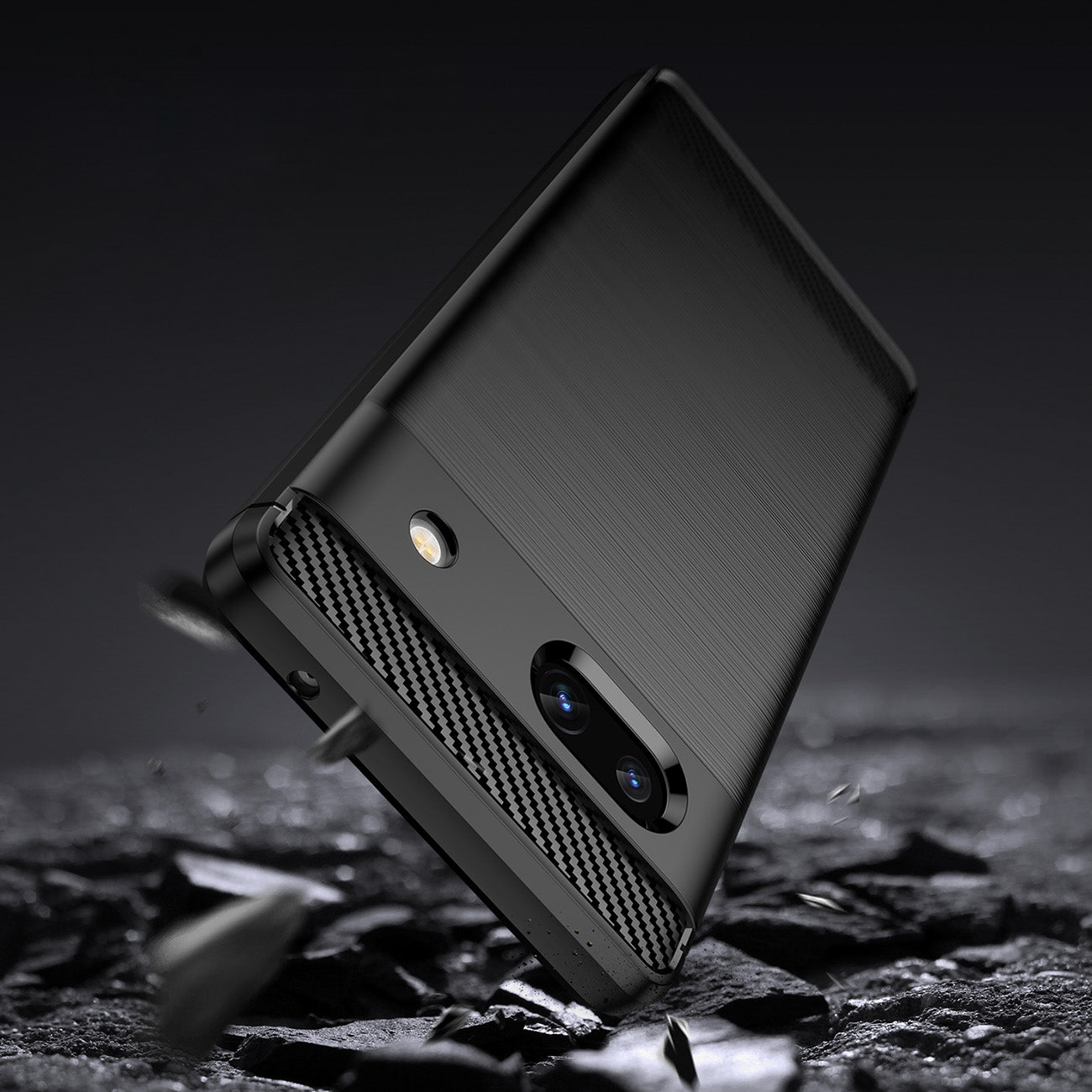 Carbon Case for Google Pixel 7a, flexible silicone carbon cover, black