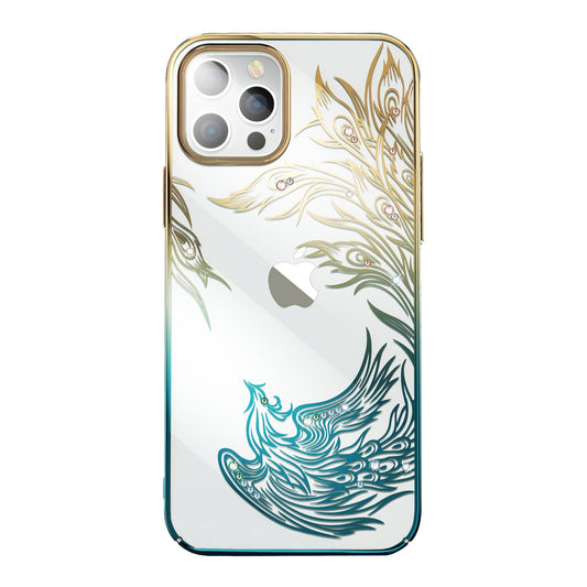 Luxury iPhone 14 Case with Kingxbar Phoenix Crystals - Gold and Blue