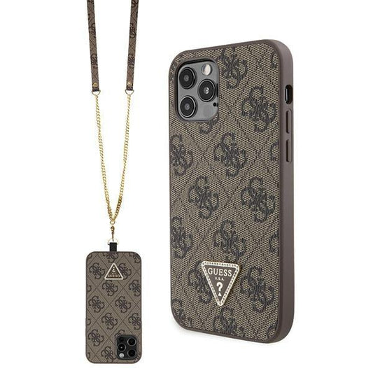 Guess GUHCP12MP4TDSCPW Case for iPhone 12 / 12 Pro - Brown Crossbody 4G Metal Logo