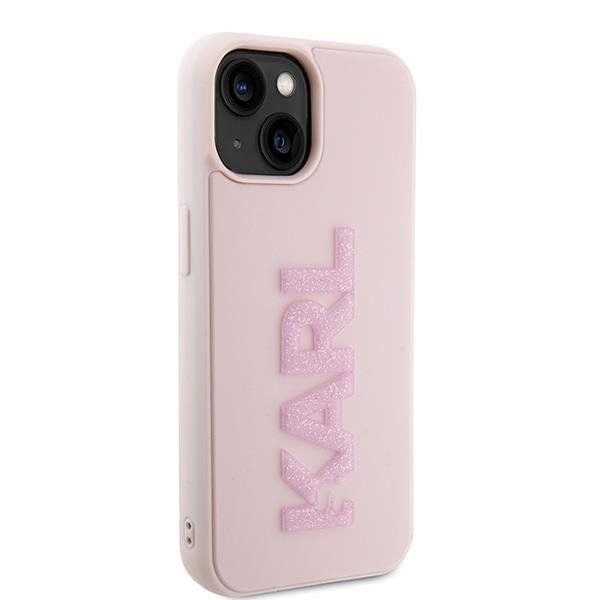 Karl Lagerfeld 3D Rubber Glitter Logo case for iPhone 15 - pink