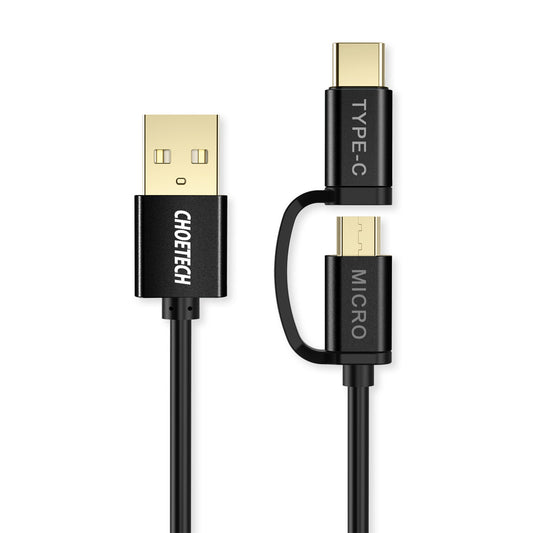 [RETURNED ITEM] Choetech 2in1 USB - USB Type C / micro USB charging data cable 1,2m black (XAC-0012-101BK)