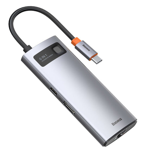 [RETURNED ITEM] Baseus Metal Gleam 6in1 Multifunctional USB Type C Hub - USB Type C Power Delivery 100 W / HDMI 4K 30 Hz / 3x USB 3.2 Gen 1 / RJ45 1 Gbps Gray (CAHUB-CW0G)