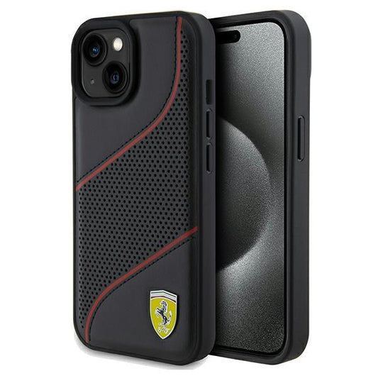 Ferrari Perforated Waves Metal Logo case for iPhone 15 / 14 / 13 - black