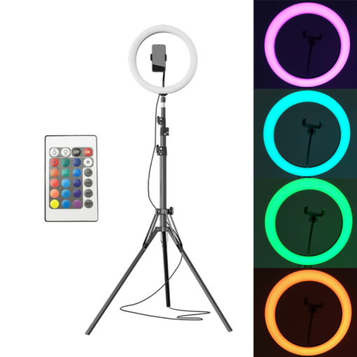 Lampă circulara RGB Ring Light, 7 trepte lumina, telecomanda pe fir, trepied inclus, 195 cm