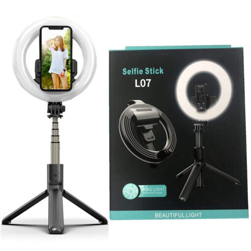 Selfie Stick si trepied Ring light LED pentru telefon, Wireless, 360 grade, 90 cm, 9 moduri de lumina