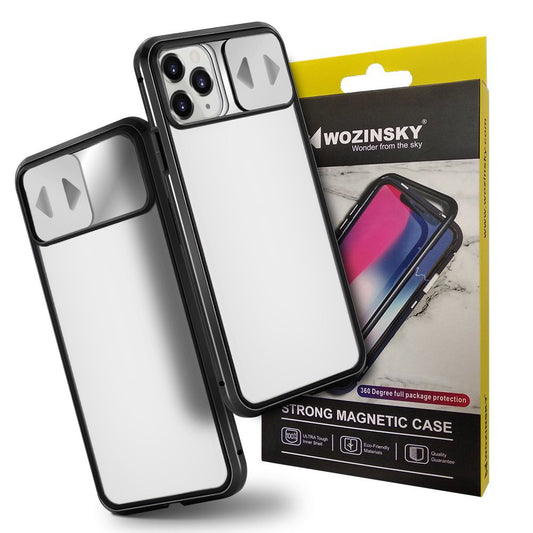 Wozinsky Magnetic Cam Slider Case Full Body Cover built-in front glass lens rotector for Huawei P40 black