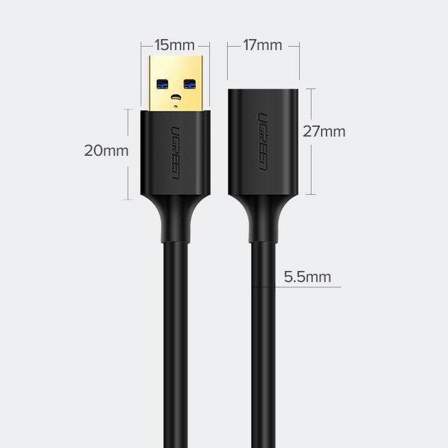 Ugreen cable cord extension adapter USB 3.0 (female) - USB 3.0 (male) 3 m black (US129 30127)