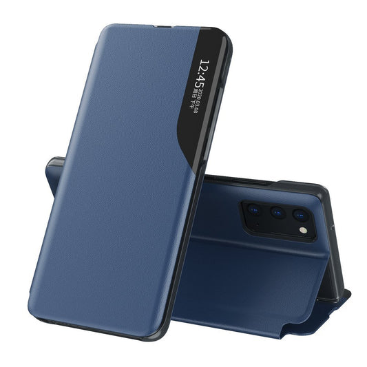 Eco Leather View Case elegant bookcase type case with kickstand for Samsung Galaxy A12 / Galaxy M12 blue