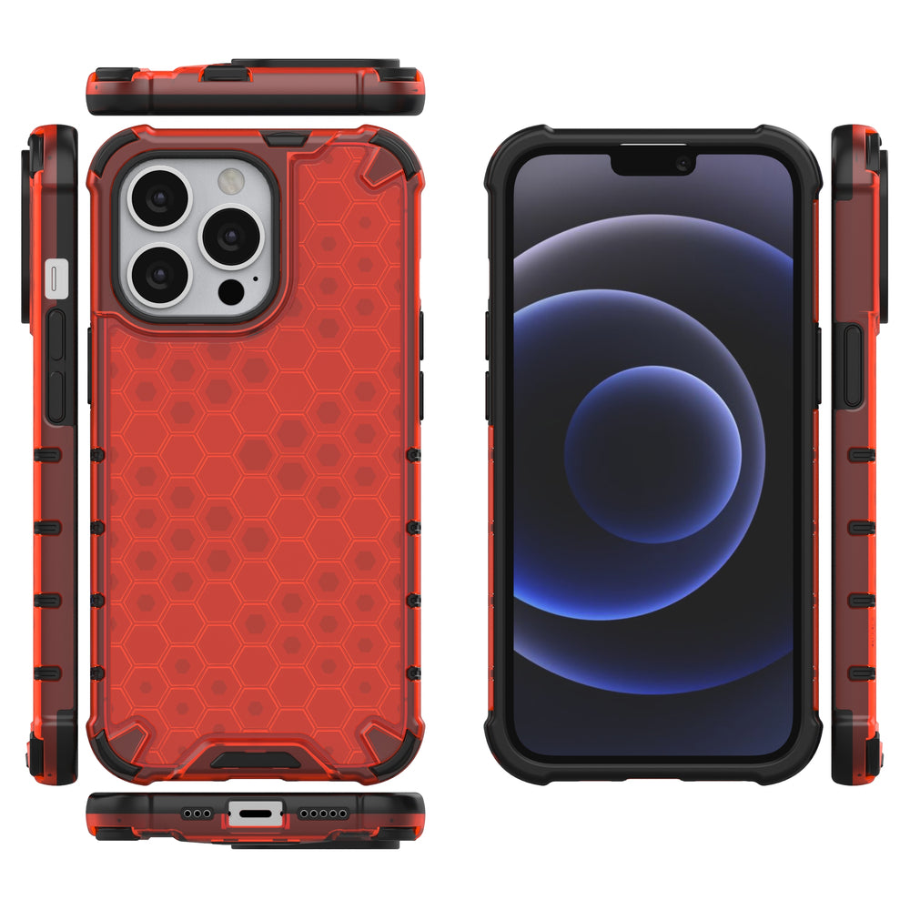 Honeycomb Case armor cover with TPU Bumper for iPhone 13 Pro red