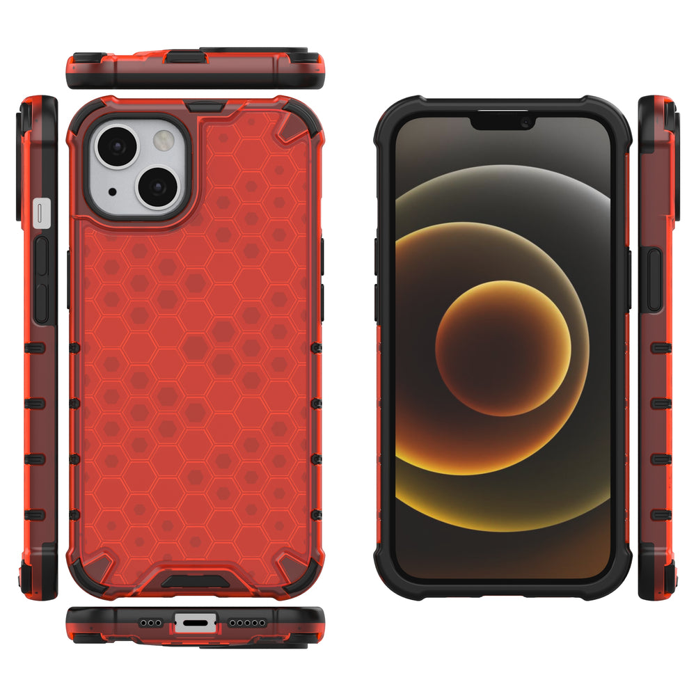 Honeycomb Case armor cover with TPU Bumper for iPhone 13 red
