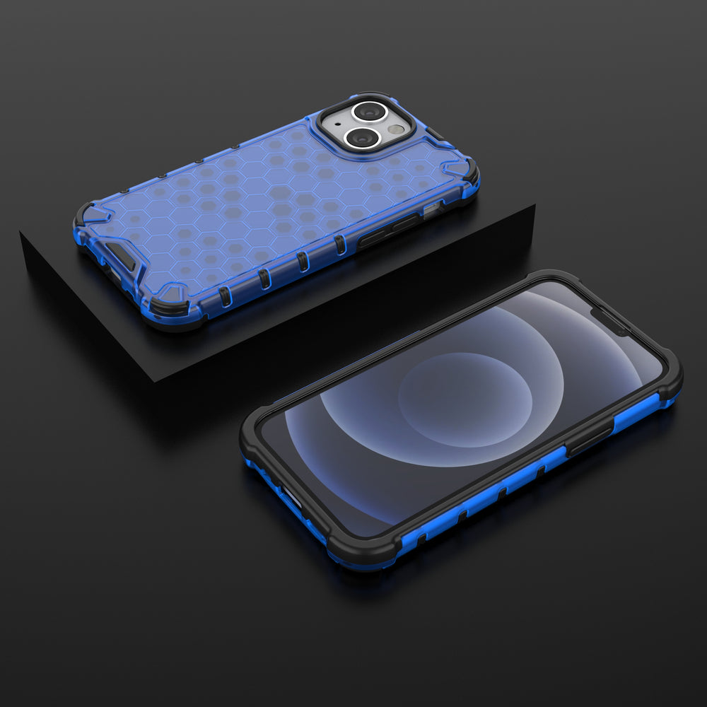 Honeycomb Case armor cover with TPU Bumper for iPhone 13 mini blue