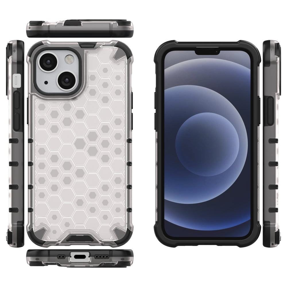 Honeycomb Case armor cover with TPU Bumper for iPhone 13 mini transparent