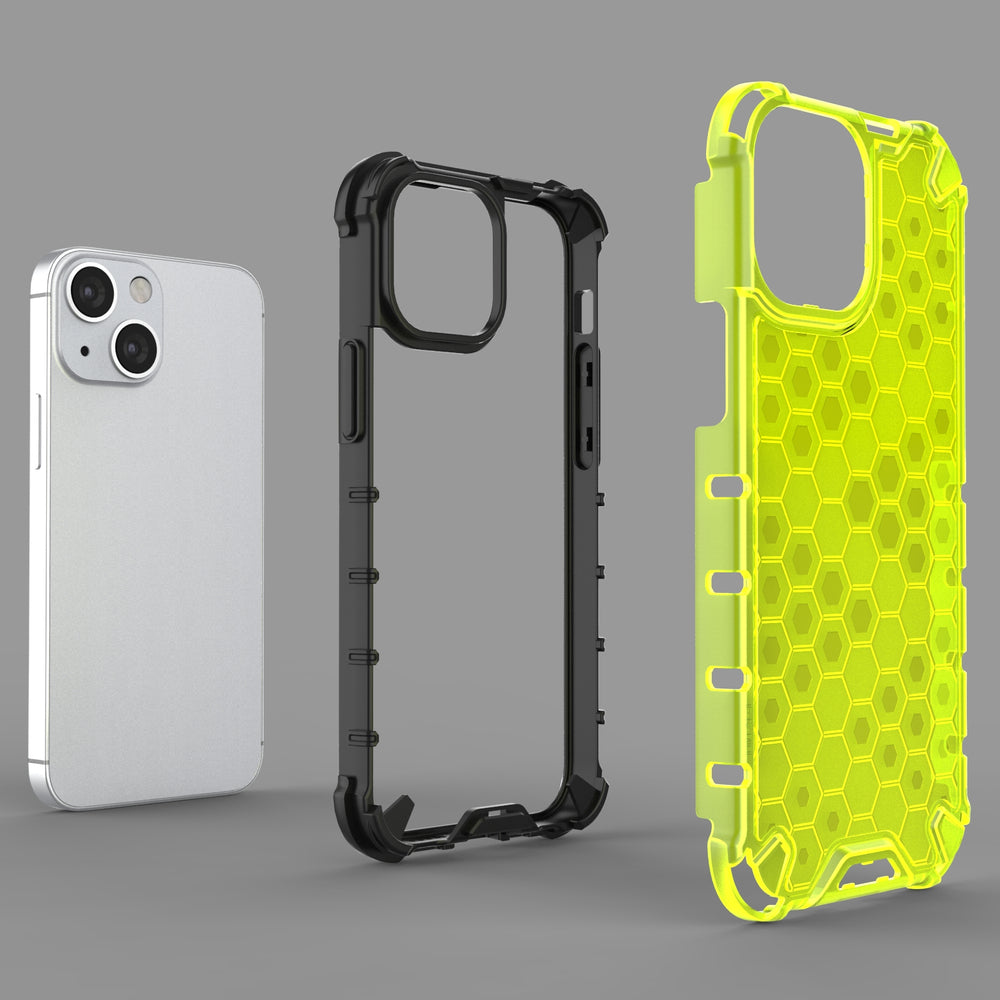 Honeycomb Case armor cover with TPU Bumper for iPhone 13 mini transparent