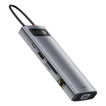 Baseus Metal Gleam 9in1 multifunctional USB Type C HUB - 3x USB 3.2 Gen 1 5Gbps / USB Type C PD 100W / VGA Full HD 60Hz / HDMI 4K 30Hz / TF and SD card reader / RJ45 1Gbps gray (CAHUB-CU0G)