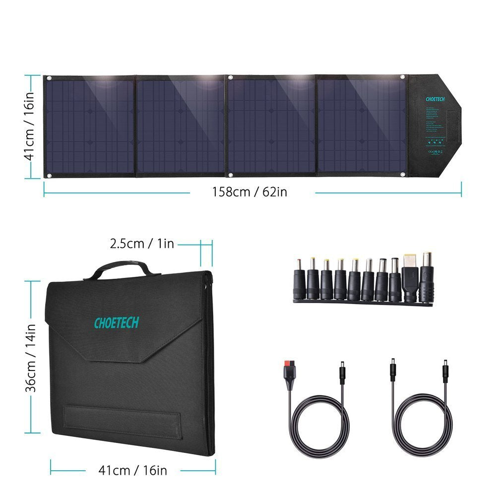 Choetech large 80W solar charger foldable DC, USB C, 2x USB PD, QC black (SC007)