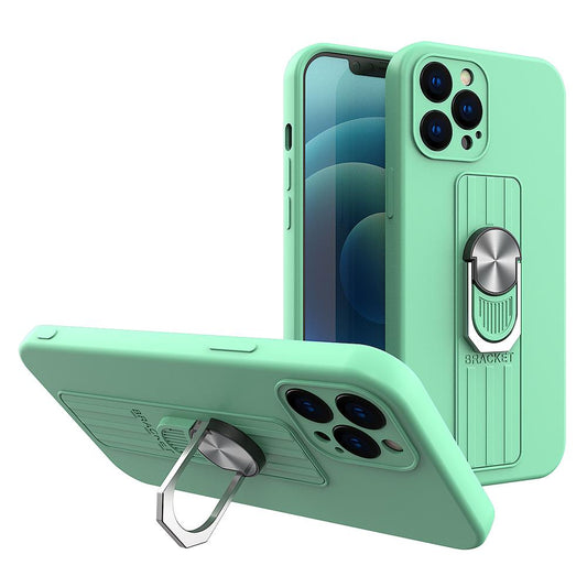 Ring Case silicone case with finger grip and stand for iPhone 12 mini mint