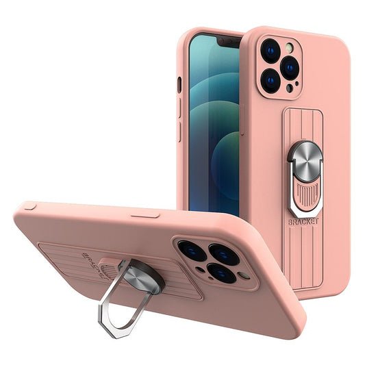 Ring Case silicone case with finger grip and stand for iPhone 12 Pro pink