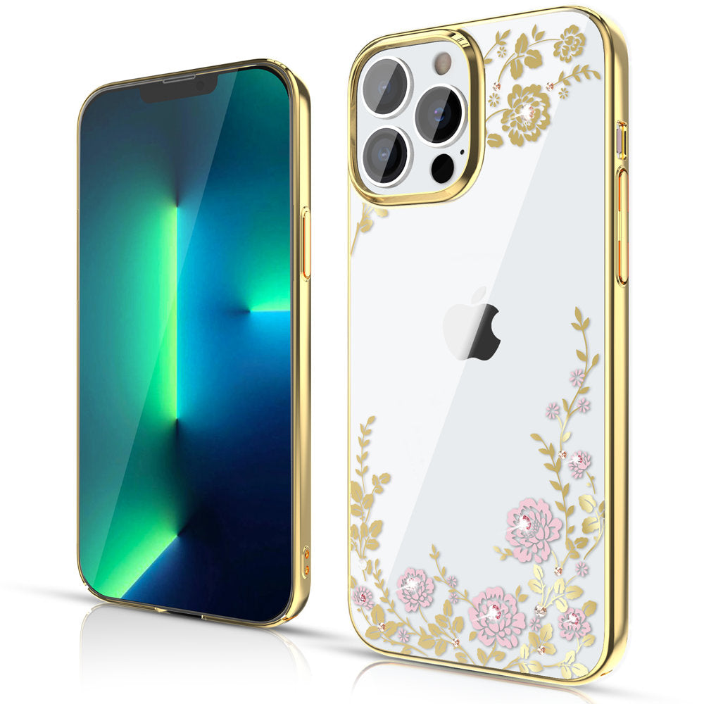 Kingxbar Moon Series luxury case with Swarovski crystals for iPhone 13 Pro pink-gold