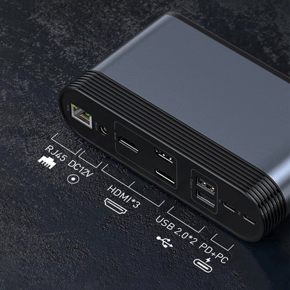 Baseus multifunctional HUB 3x USB 3.2 Gen 1 / 2x USB 2.0 / 2x USB Type C / SD and micro SD card reader / AUX / 3x HDMI / RJ45 1Gbps Power Delivery 100W (EU / CN / UK plugs) gray (CAHUB-DG0G)