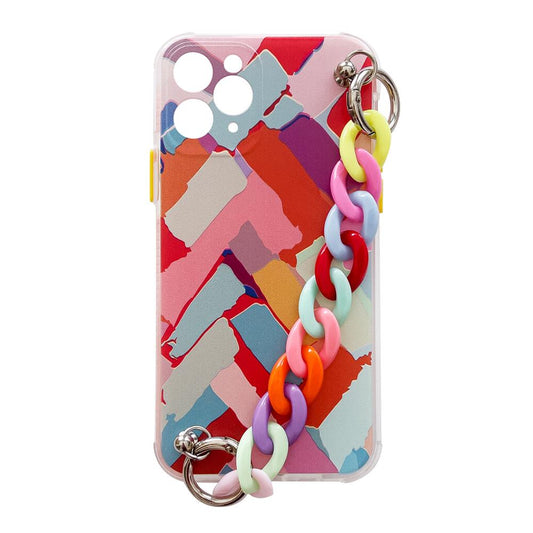 Color Chain Case gel flexible elastic case cover with a chain pendant for iPhone XS / iPhone X multicolour