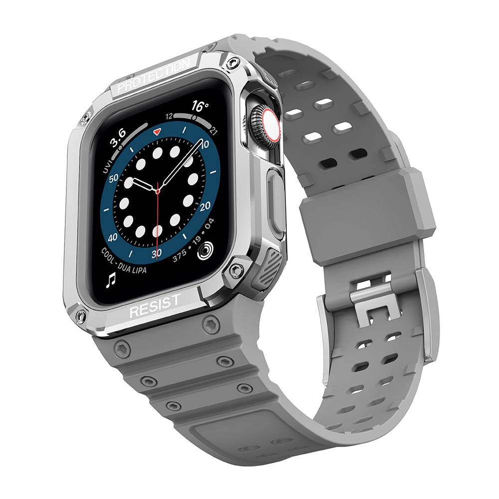 Protect Strap Band with Case for Apple Watch 7 / SE (45/44 / 42mm) Case Armored Watch Cover Gray