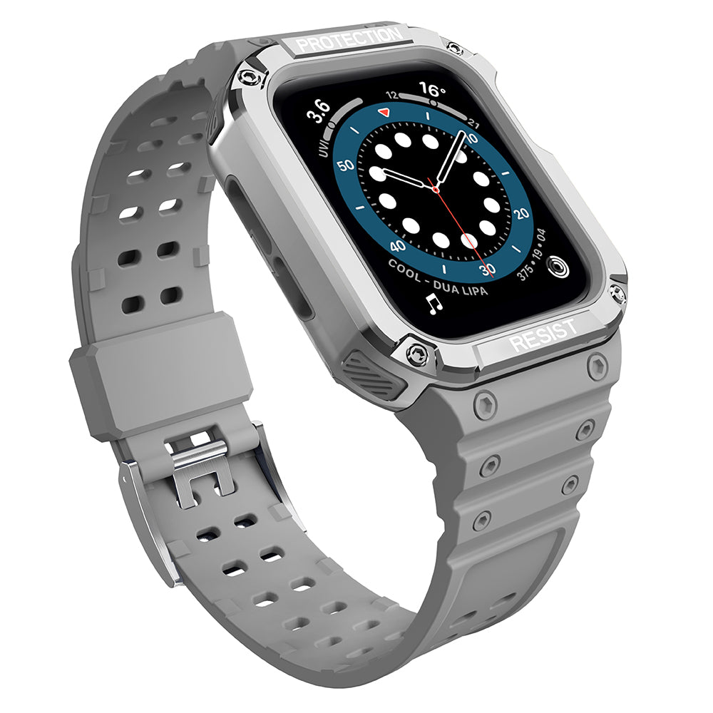 Protect Strap Band with Case for Apple Watch 7 / SE (45/44 / 42mm) Case Armored Watch Cover Gray